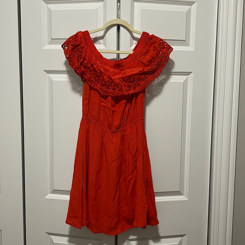 Coral off the shoulder ruffle dress, never worn!